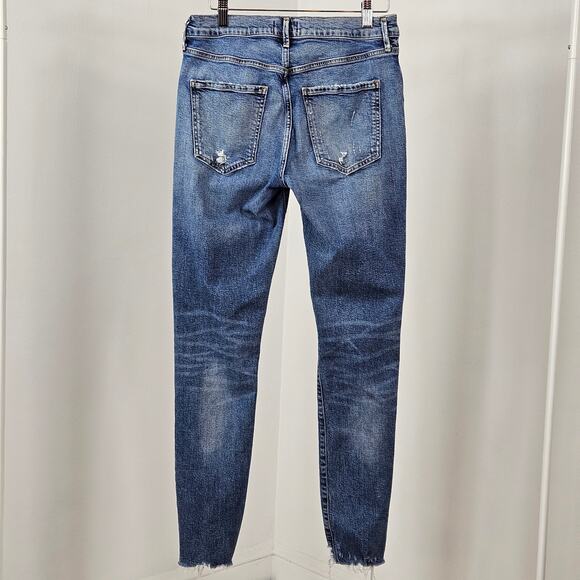 AGOLDE Distressed Skinny Blue Denim Ankle Raw Edge Jeans | Women's 28 - Picture 3 of 16